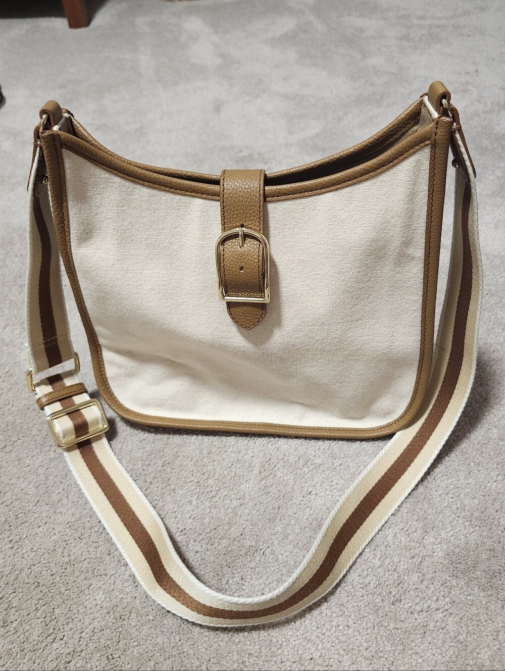 Talbot's Cream Canvas & Tan Leather Crossbody Purse
